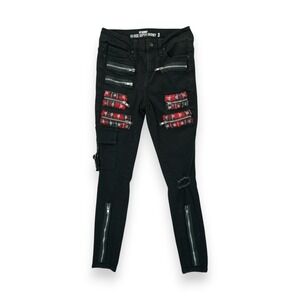 HT Denim Jeans High Rise Super Skinny‎ Black Zippers Buckles Size 3 Black